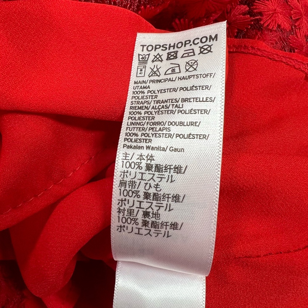 TOPSHOP Lace Plunge Asymmetrical Hem Midi Dress in Red Size US 10 - Picture 13 of 15